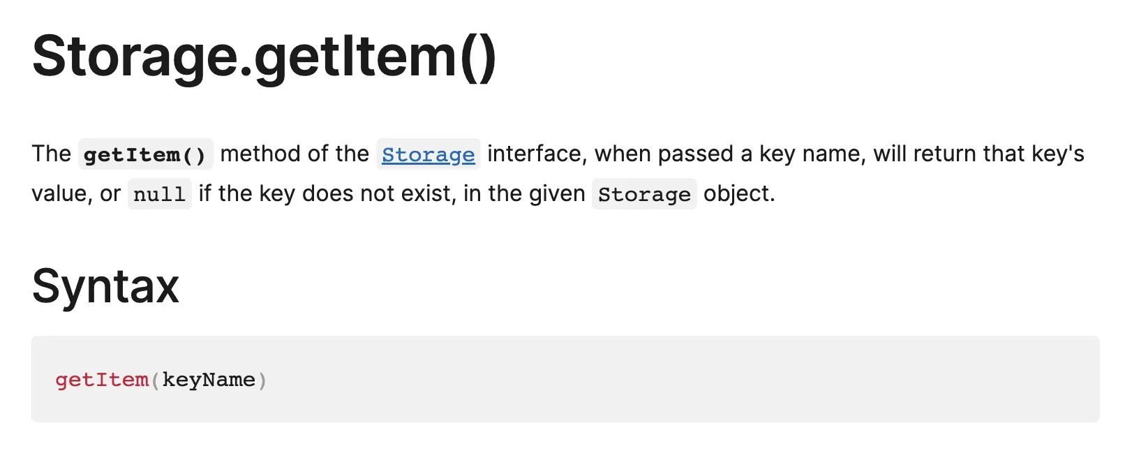 로컬 스토리지 getItem MDN 문서