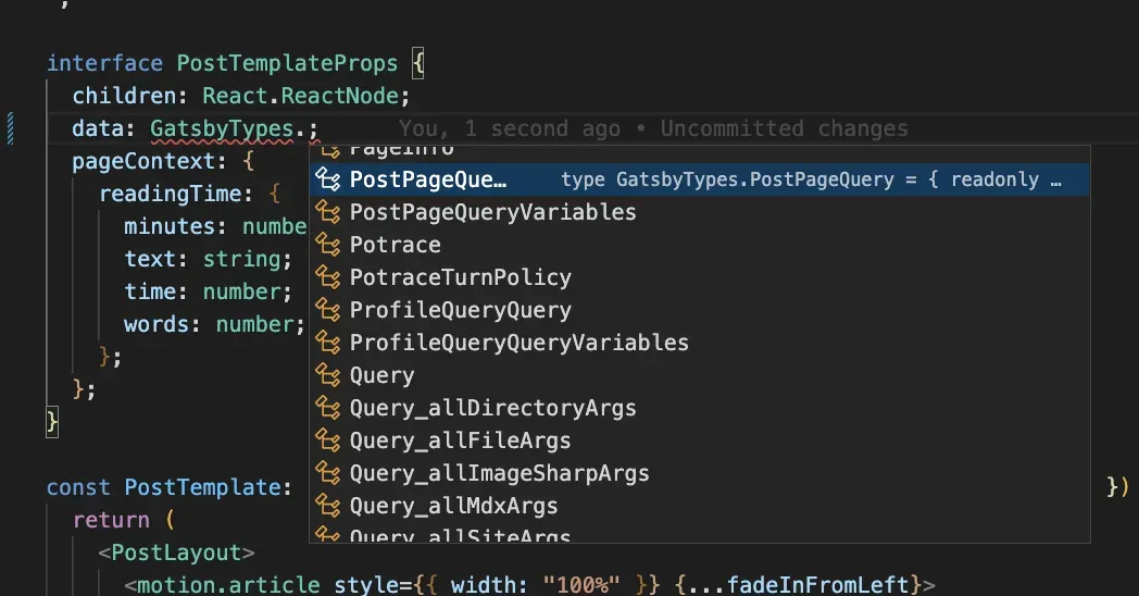 자동 생성된 타입은 GatsbyTypes에 담겨있어요.